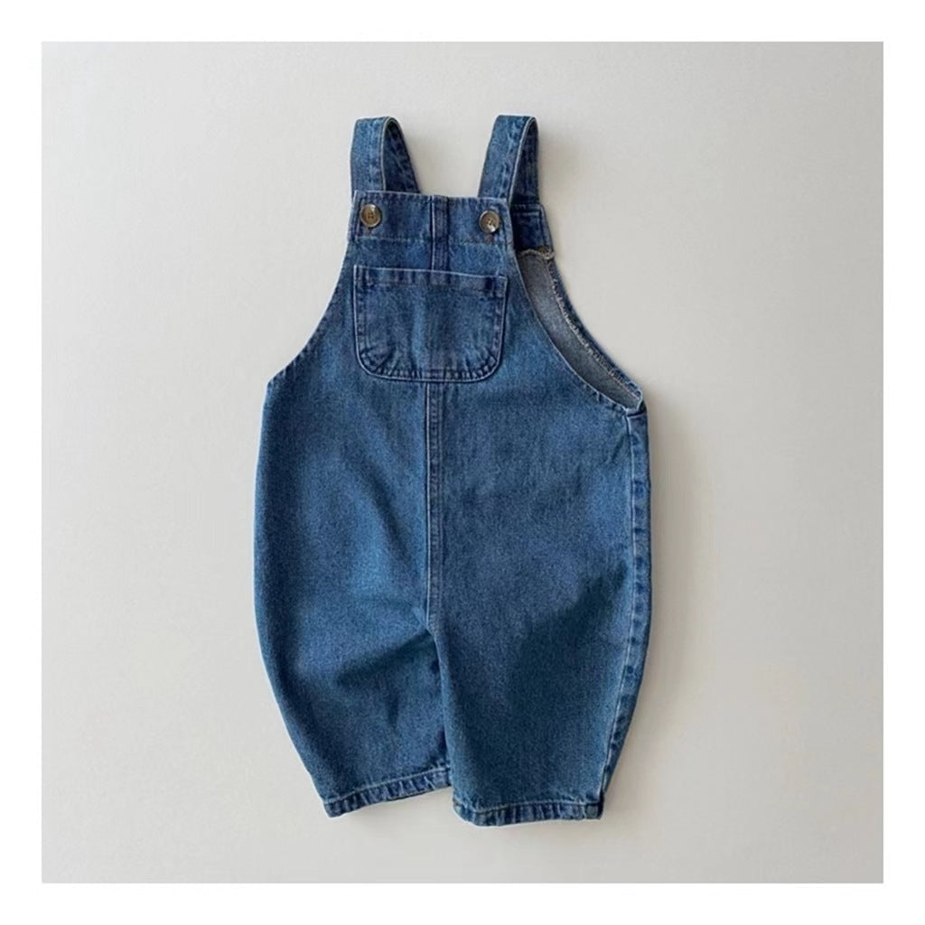 Children's Clothing Infant Toddler Spring And Autumn Floral Denim Suspender Pants