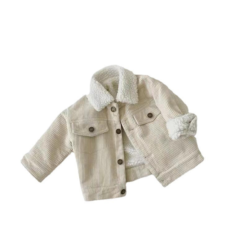 Kids' Overcoat Winter New Korean Style Fleece-lined Thickened Lamb Wool Corduroy Clothes