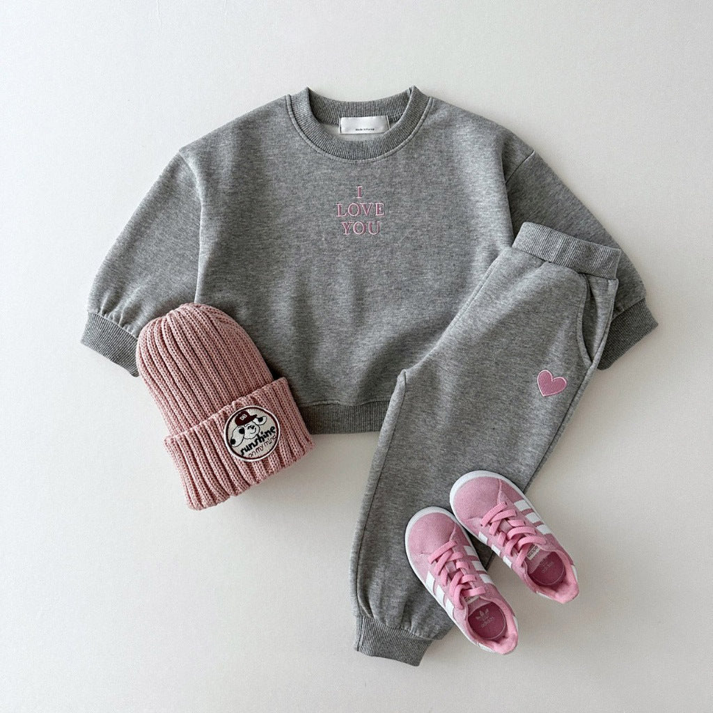 Embroidered Letter Love Comfortable Sweater Kids Clothes Two-piece Suit